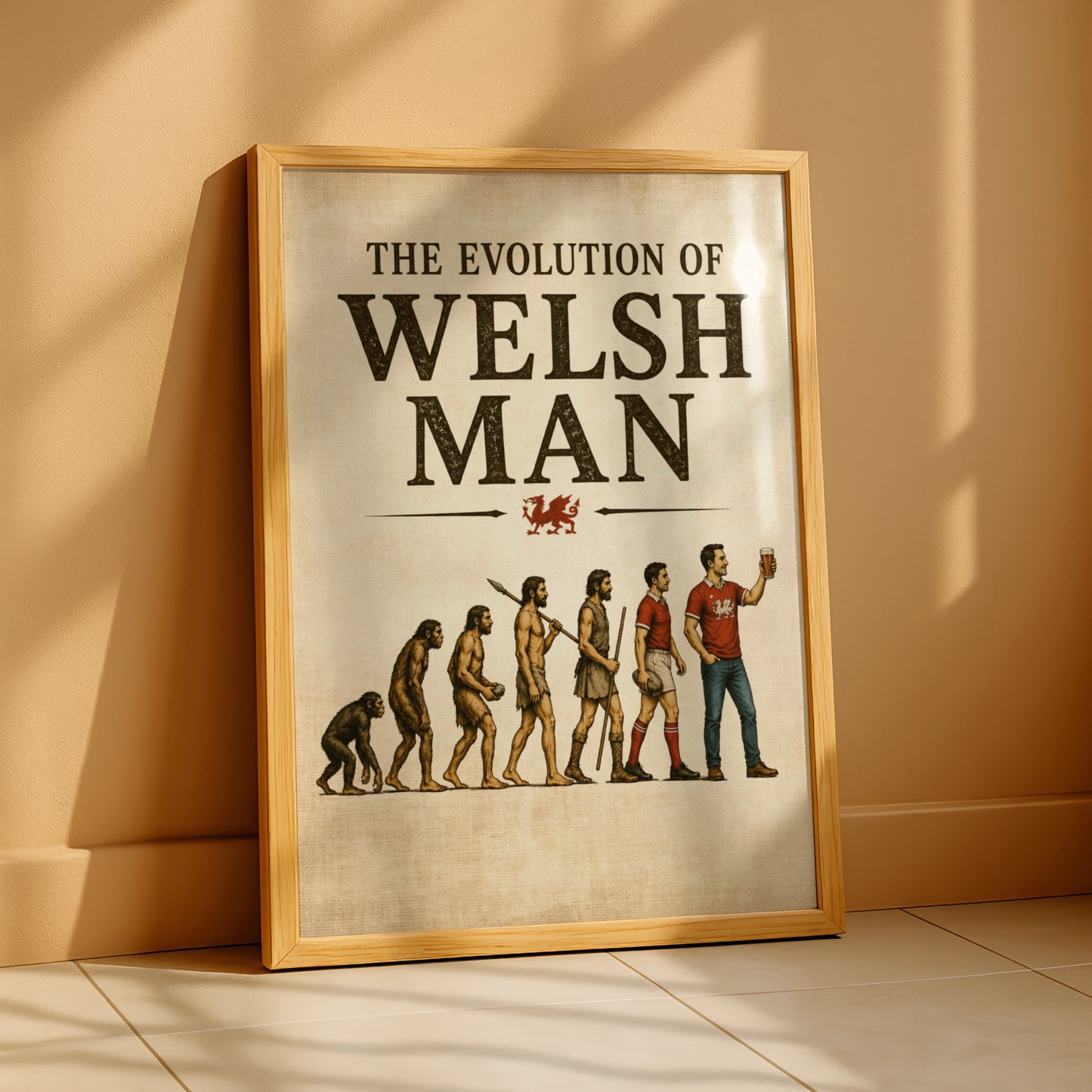 Evolution of Welsh Man Poster, Wales Rugby Funny Wall Art, Gift for Him