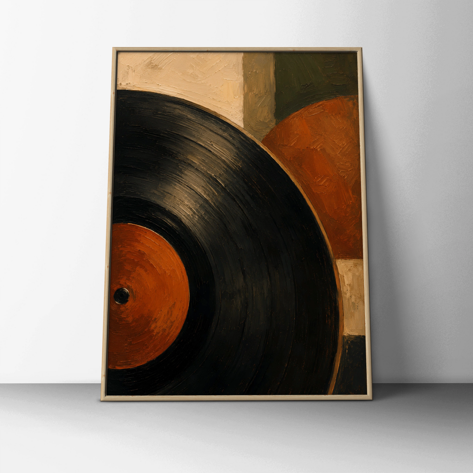 Vinyl Record Abstract Art Print, Retro Music Poster, Burnt Orange Earthy Tones Wall Art