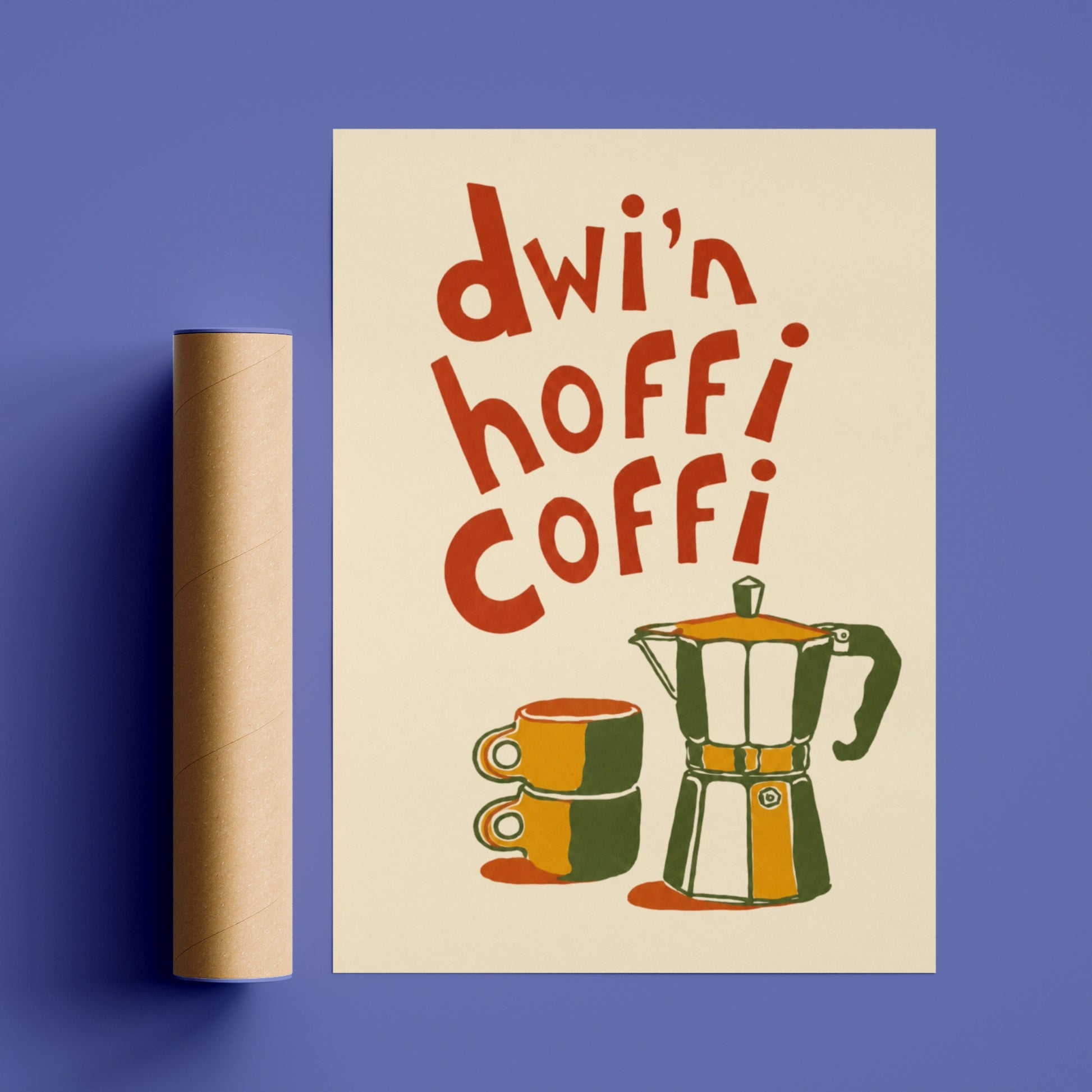 Welsh Coffee Lover Poster, Dwi'n Hoffi Coffi Wales Wall Art, Retro Kitchen Print