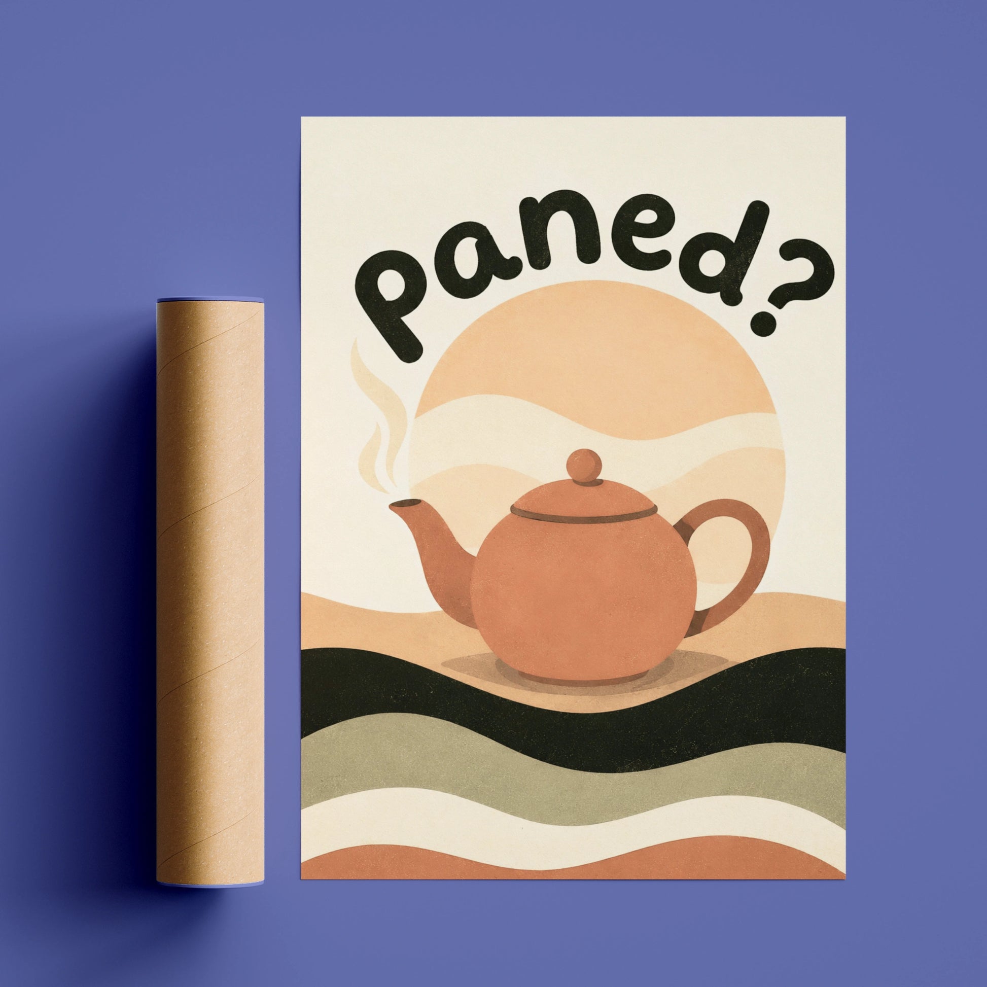Paned Welsh Tea Poster, Wales Teapot Wall Art, Cymraeg Kitchen Print, Retro Boho
