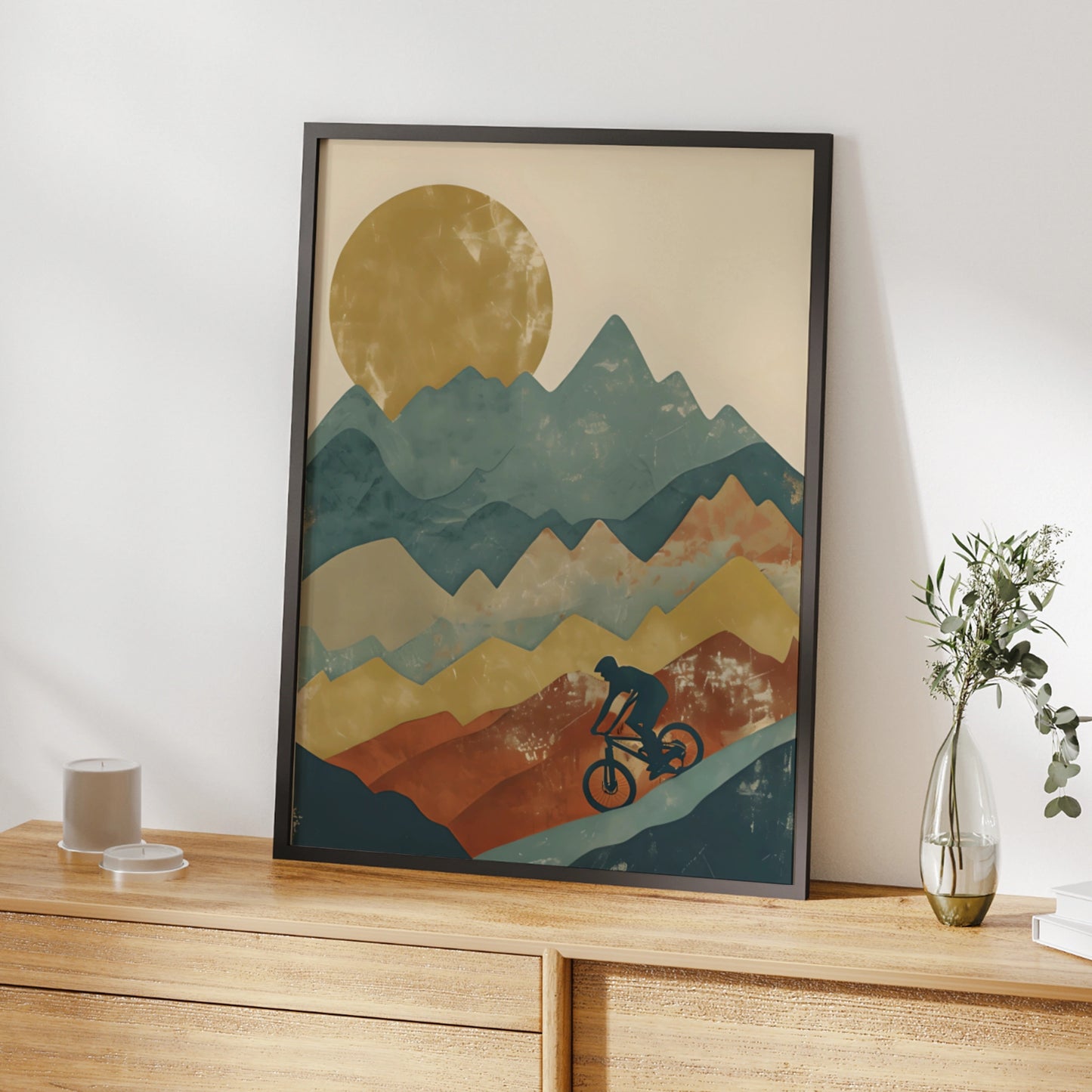 Mountain Bike Poster, MTB Wall Art, Retro Cycling Print, Minimalist Mountain Decor
