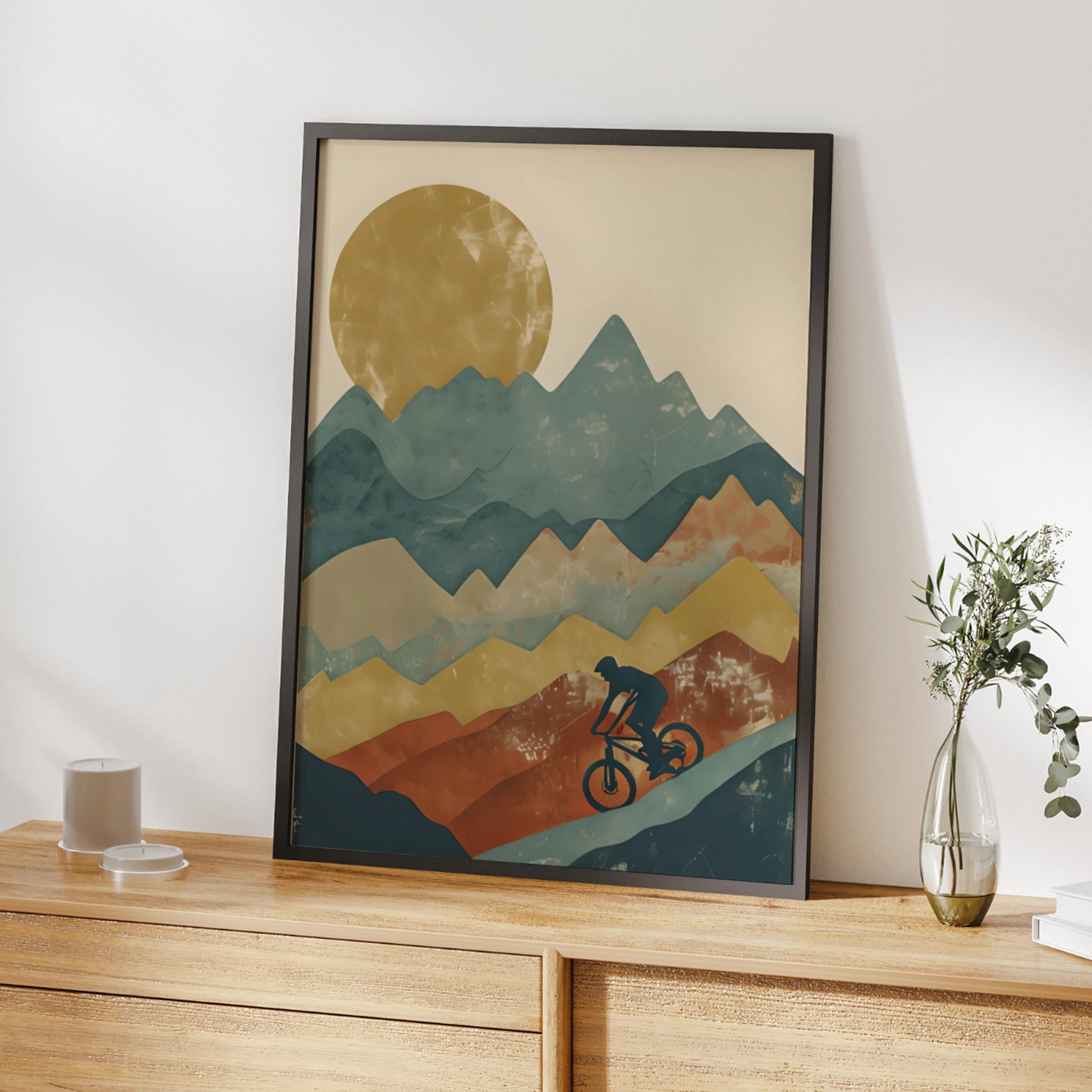 Mountain Bike Poster, MTB Wall Art, Retro Cycling Print, Minimalist Mountain Decor