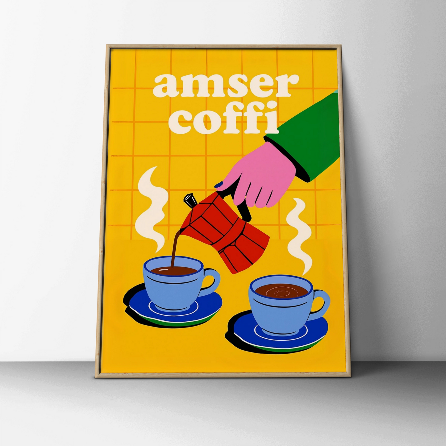 Amser Coffi Welsh Coffee Time Poster, Wales Wall Art, Bold Retro Kitchen Print