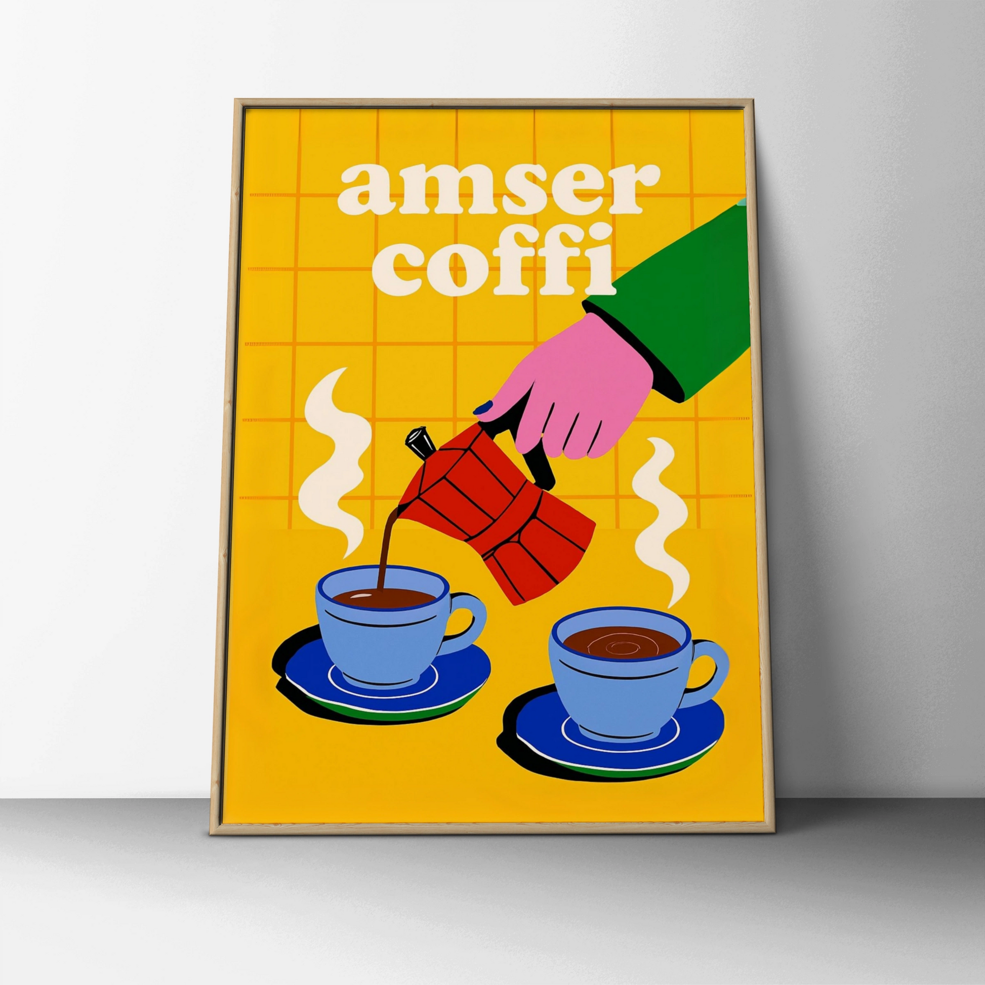 Amser Coffi Welsh Coffee Time Poster, Wales Wall Art, Bold Retro Kitchen Print