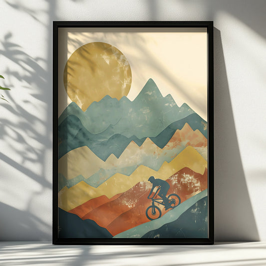 Mountain Bike Poster, MTB Wall Art, Retro Cycling Print, Minimalist Mountain Decor