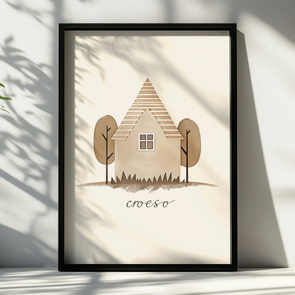 Croeso Welsh Welcome House Poster, Wales Wall Art, Minimalist Neutral Home Print