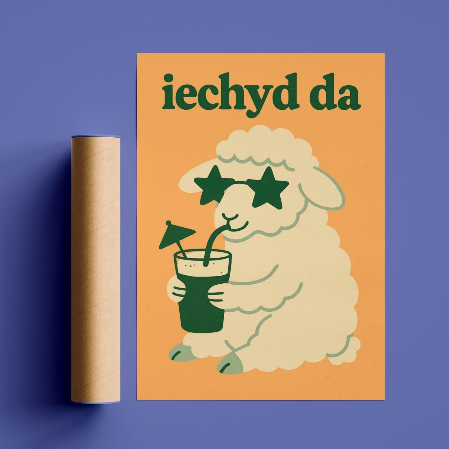 Iechyd Da Welsh Sheep Poster, Wales Funny Wall Art, Retro Cheers Print, Gift
