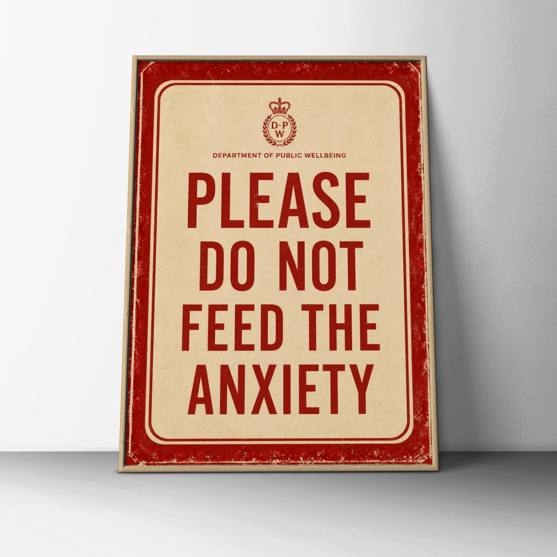 Do Not Feed The Anxiety Poster, Funny Mental Health Wall Art, Vintage Red Sign Print