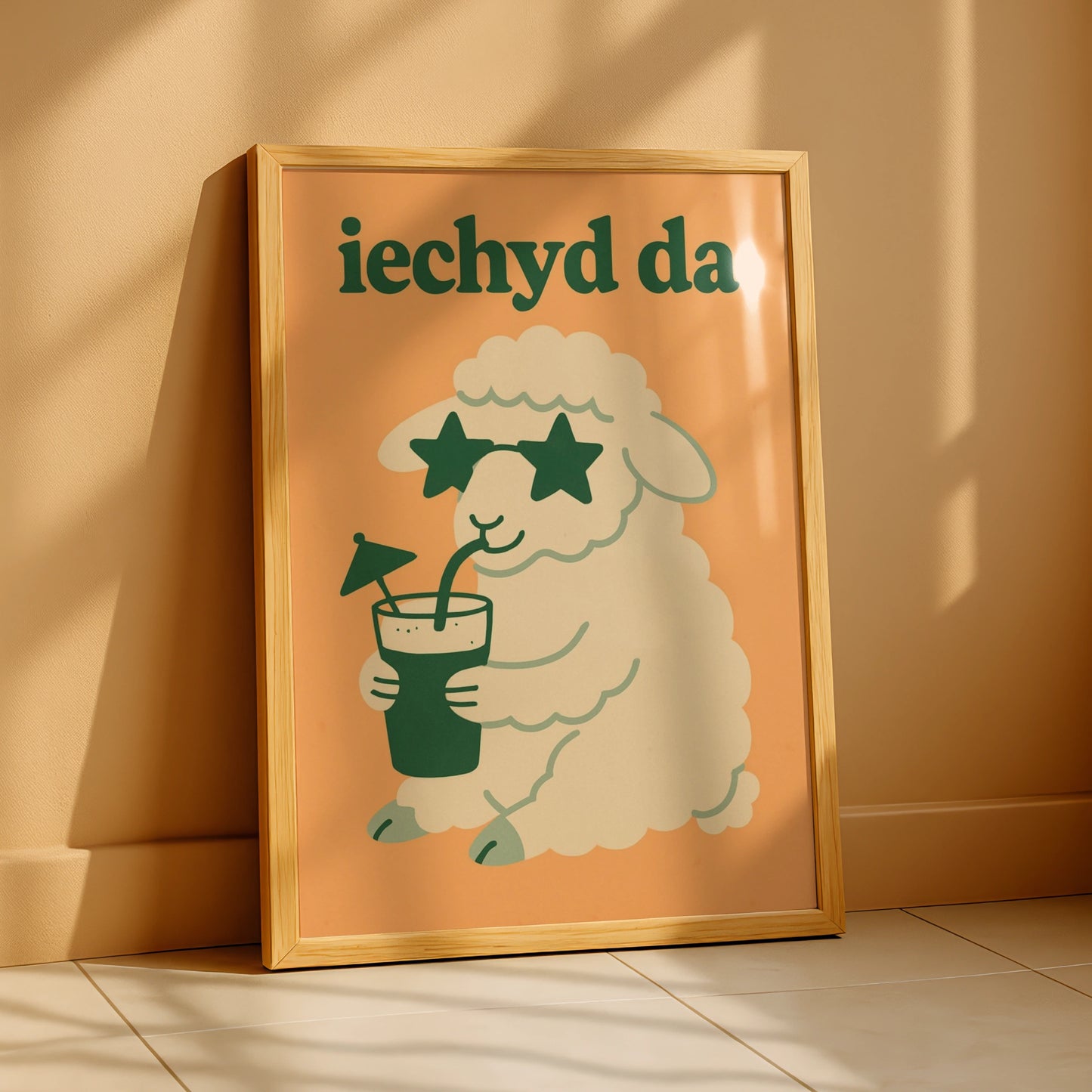 Iechyd Da Welsh Sheep Poster, Wales Funny Wall Art, Retro Cheers Print, Gift