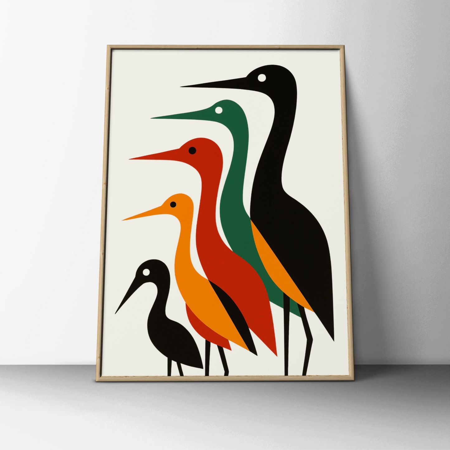 Geometric Bird Poster, Mid-Century Modern Heron Wall Art, Bold Colourful Nature Print
