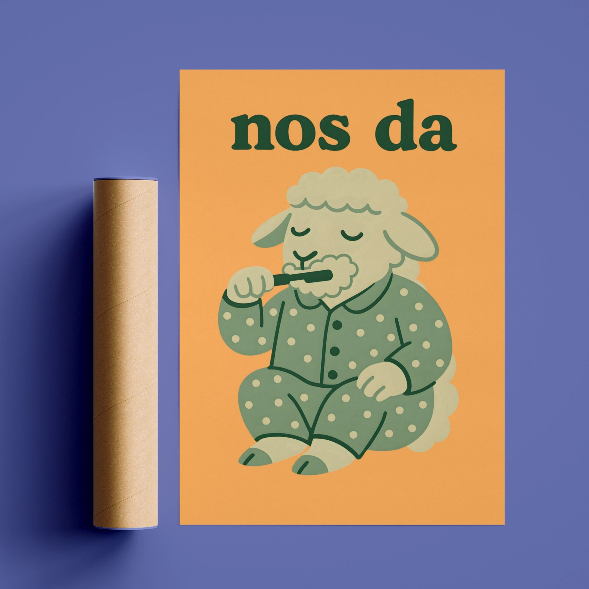 Nos Da Welsh Sheep Poster, Wales Nursery Wall Art, Cute Bedtime Print, Kids Room Decor