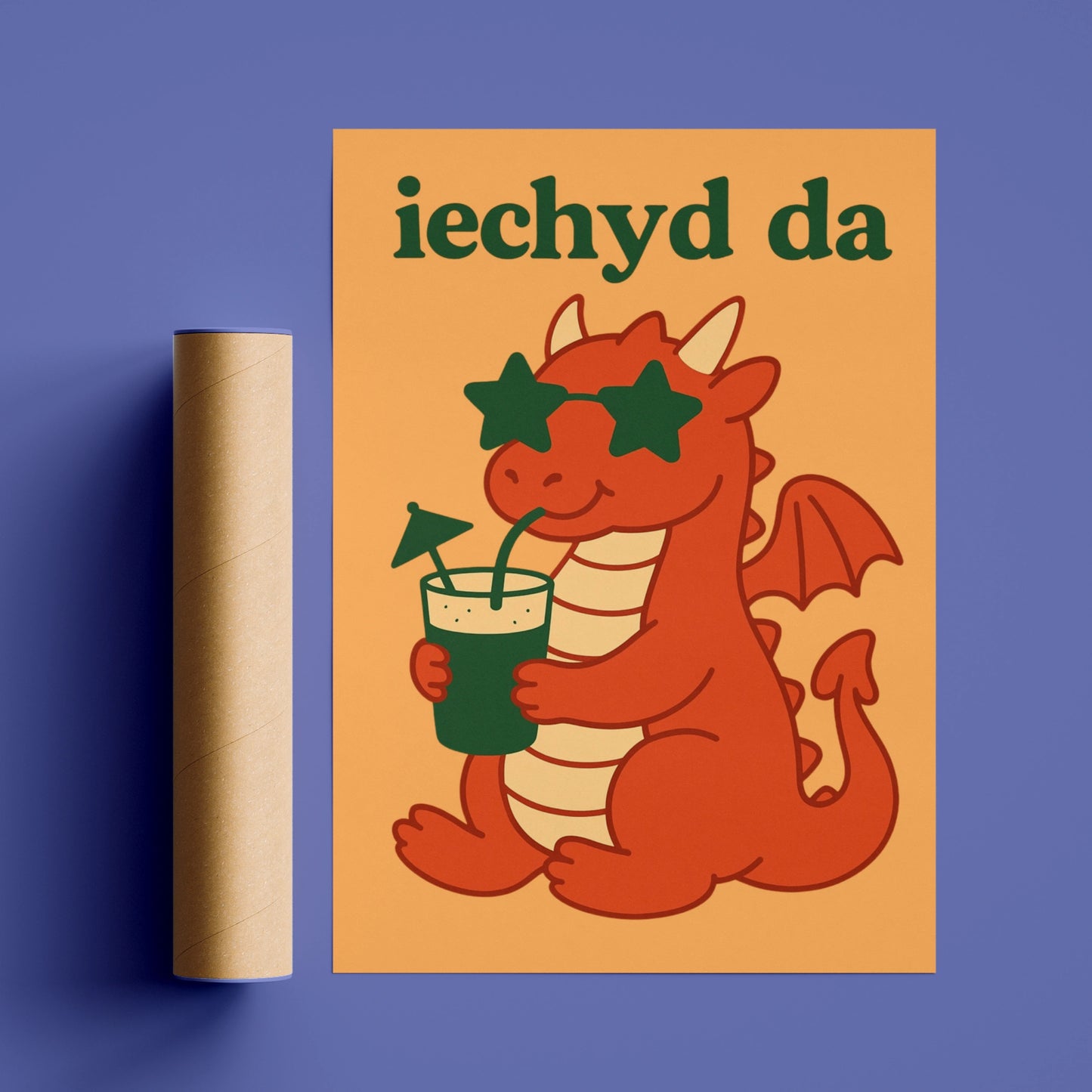 Iechyd Da Welsh Dragon Poster, Wales Wall Art, Funny Cheers Print, Red Dragon Gift