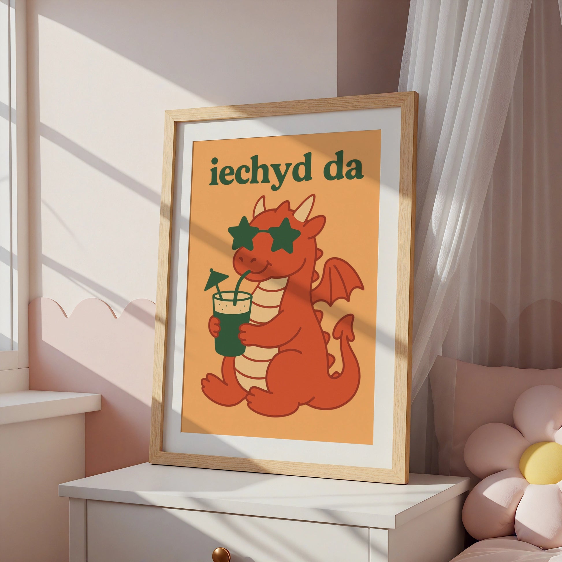 Iechyd Da Welsh Dragon Poster, Wales Wall Art, Funny Cheers Print, Red Dragon Gift