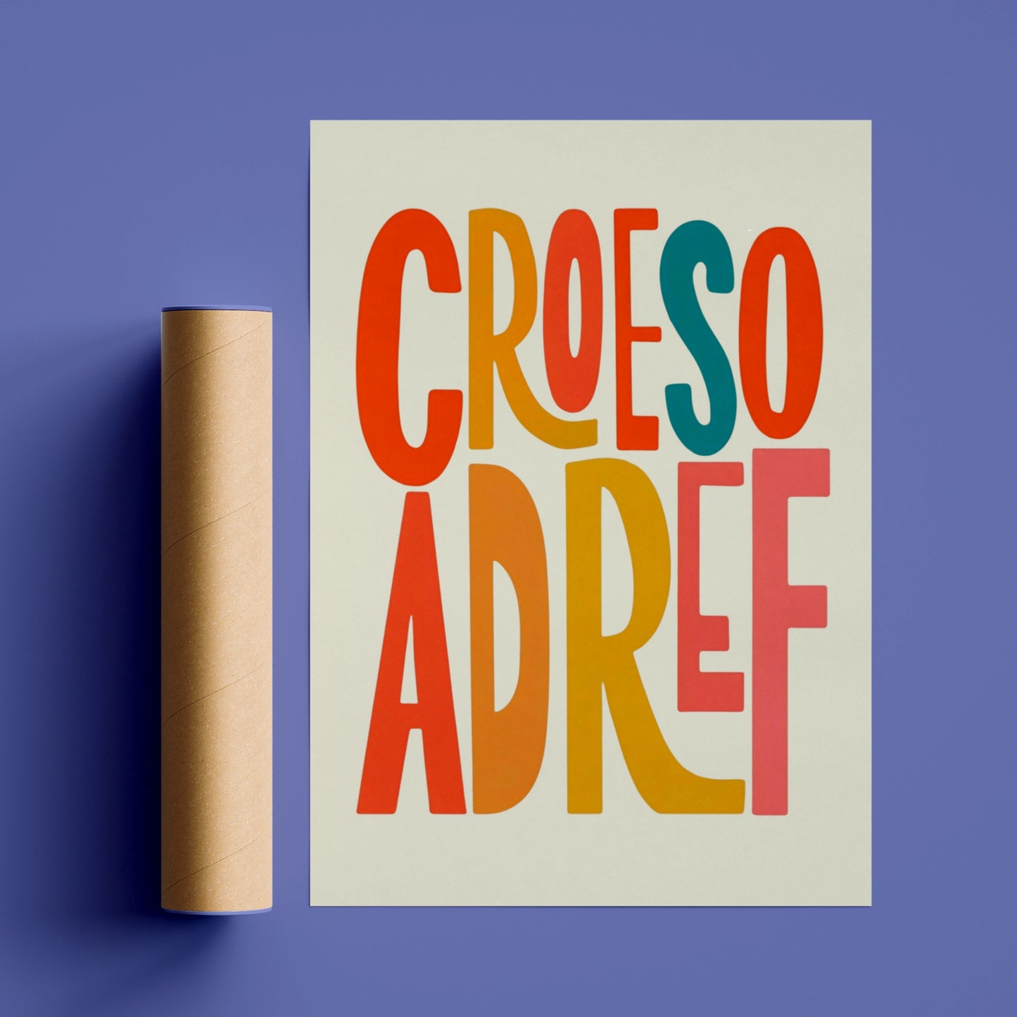 Croeso Adref Welsh Welcome Home Poster, Wales Wall Art, Colourful Typography Print