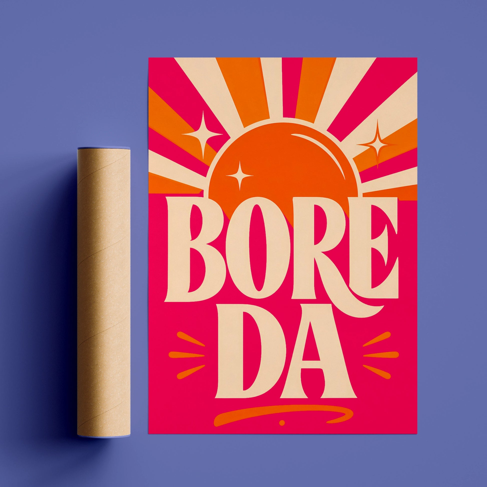 Bore Da Welsh Good Morning Poster, Wales Wall Art, Retro Sun Print, Bold Pink