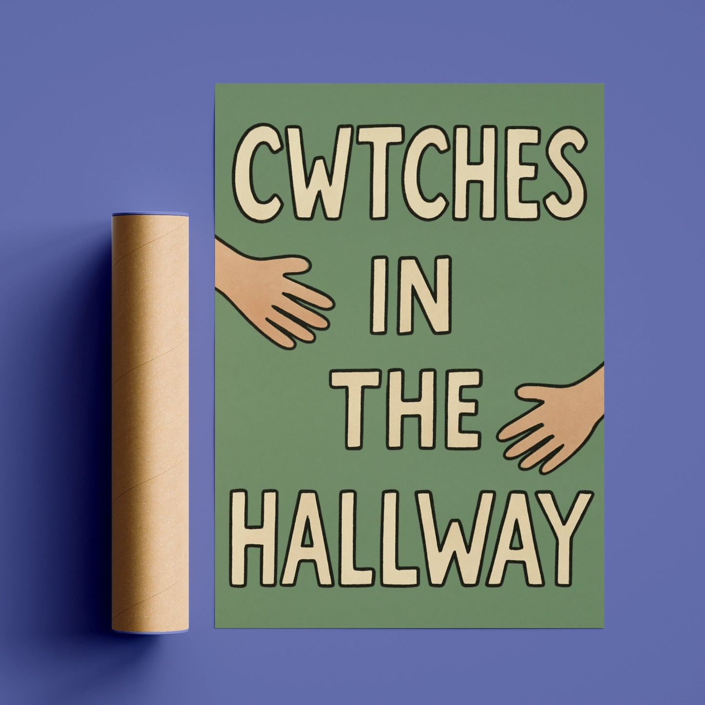 Cwtches In The Hallway Welsh Slang Poster, Wales Wall Art, Sage Green Hug Print