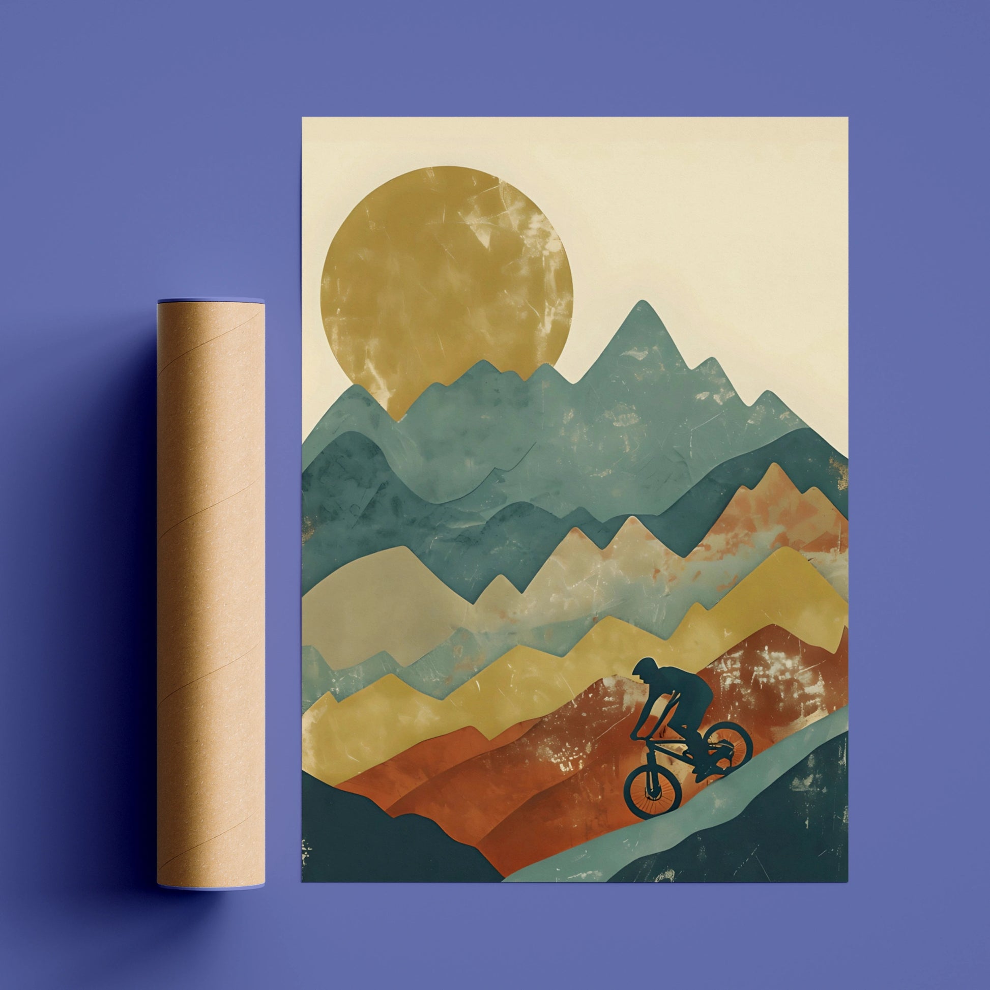 Mountain Bike Poster, MTB Wall Art, Retro Cycling Print, Minimalist Mountain Decor