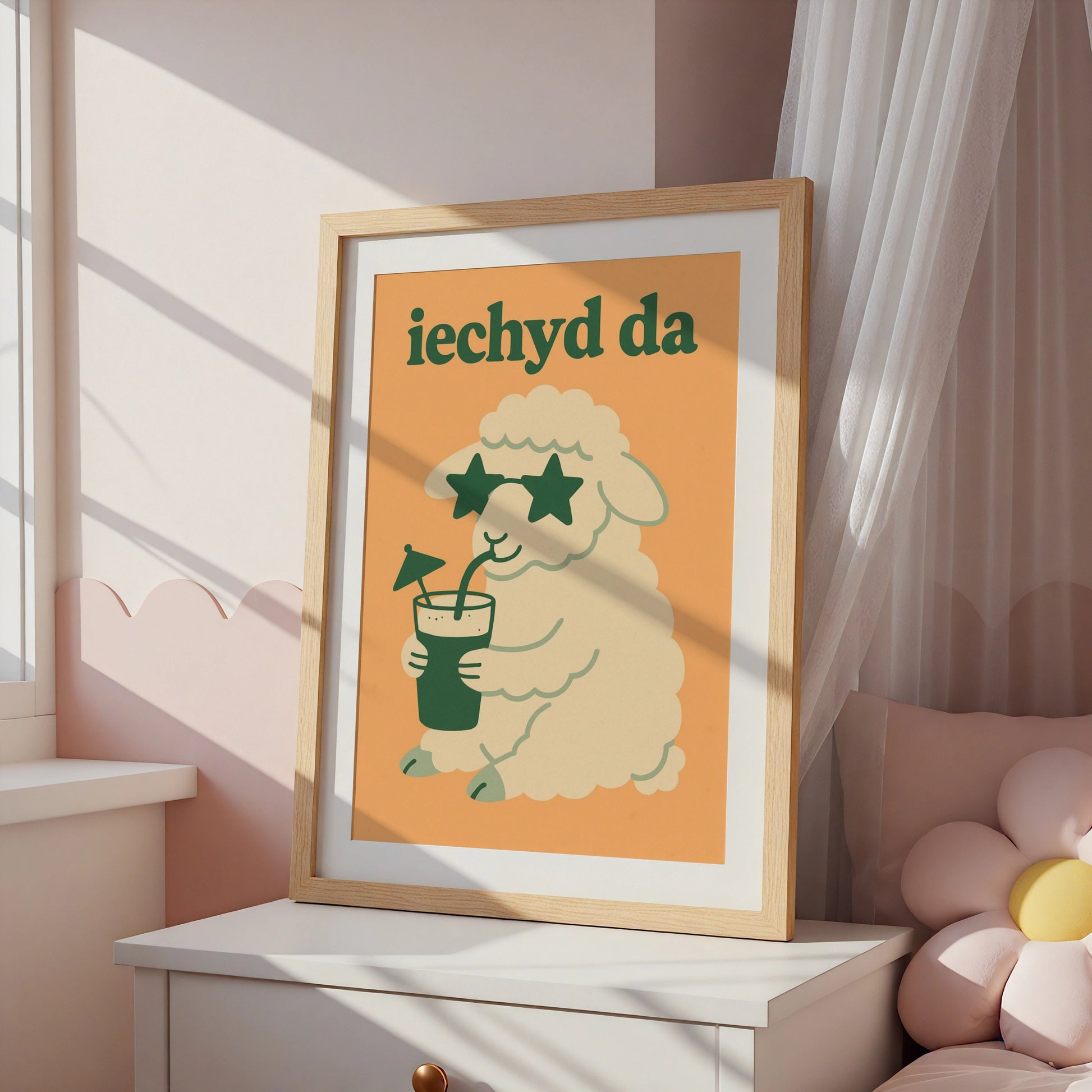 Iechyd Da Welsh Sheep Poster, Wales Funny Wall Art, Retro Cheers Print, Gift