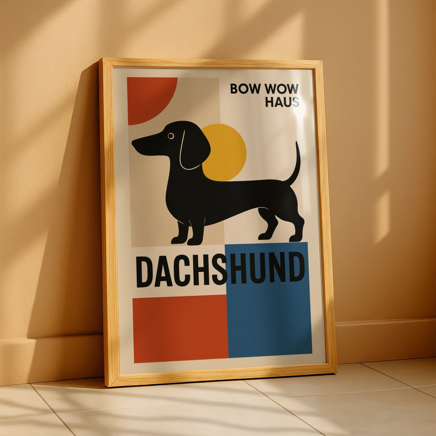 Dachshund Poster, Bauhaus Dog Wall Art, Sausage Dog Print, Retro Geometric Dog Lover Gift