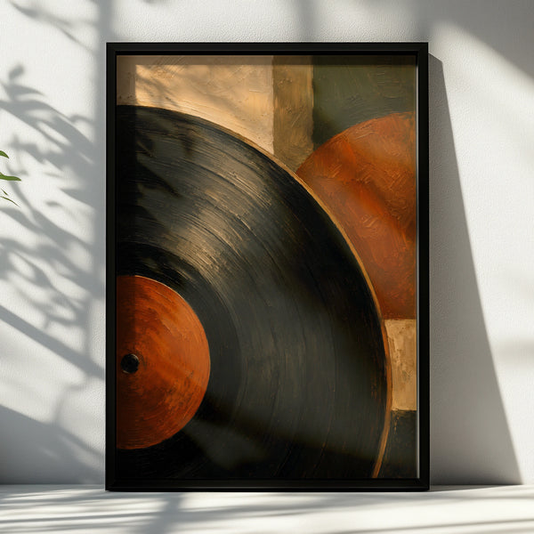 Vinyl Record Abstract Art Print, Retro Music Poster, Burnt Orange Earthy Tones Wall Art