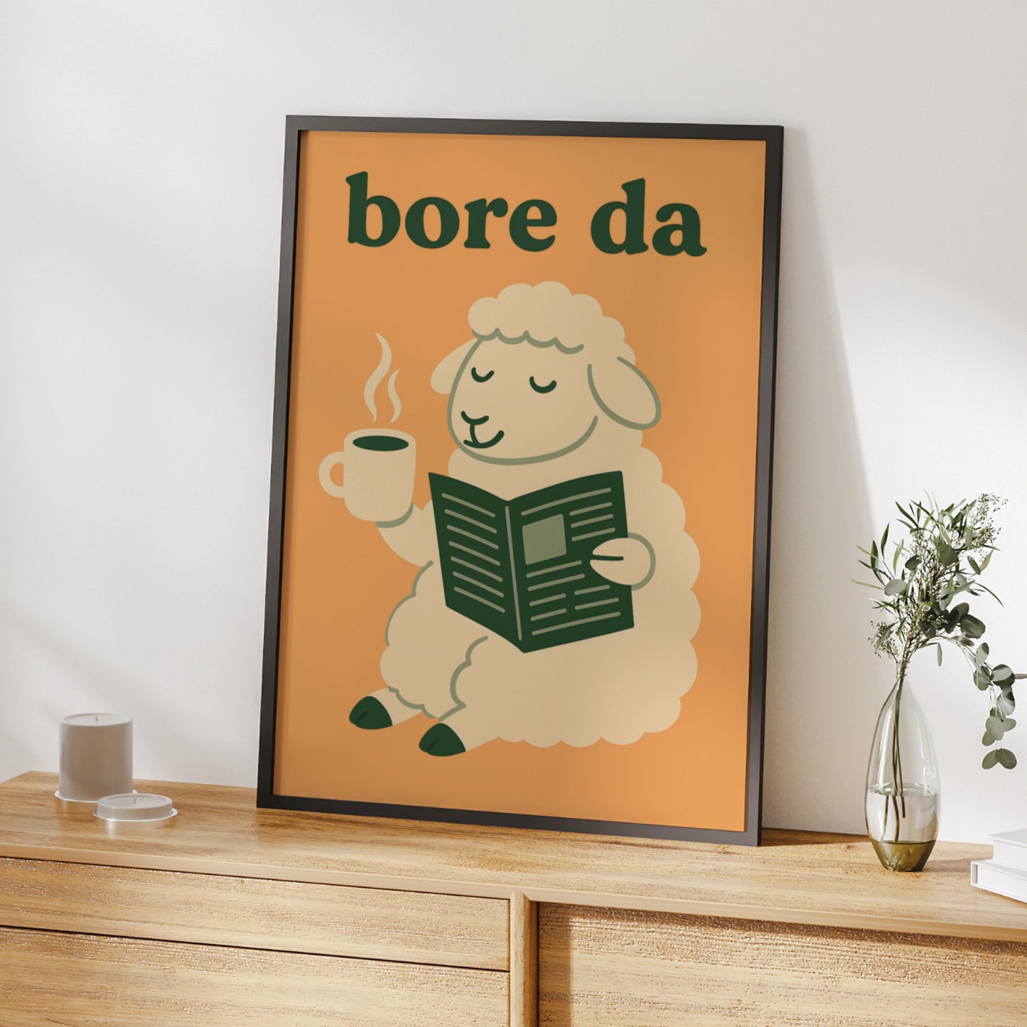Bore Da Welsh Sheep Poster, Wales Wall Art, Funny Welsh Language Good Morning Print