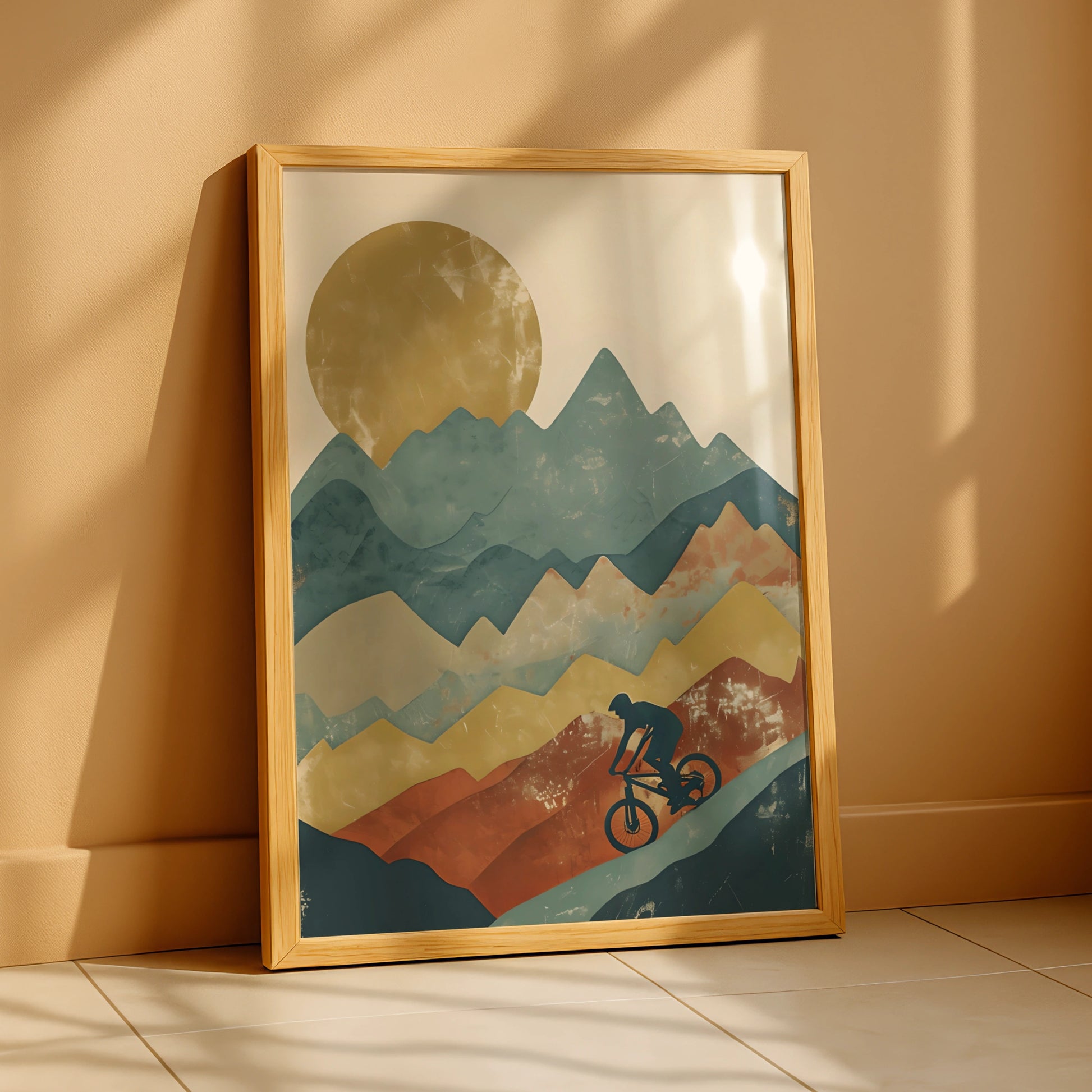Mountain Bike Poster, MTB Wall Art, Retro Cycling Print, Minimalist Mountain Decor