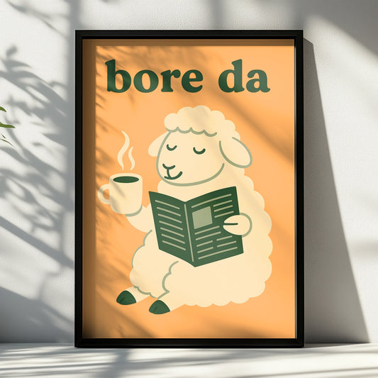 Bore Da Welsh Sheep Poster, Wales Wall Art, Funny Welsh Language Good Morning Print