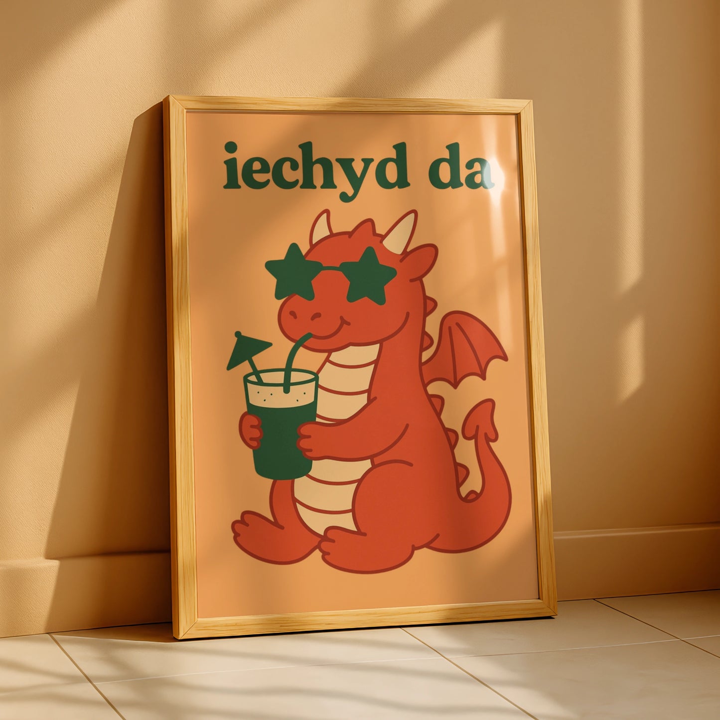 Iechyd Da Welsh Dragon Poster, Wales Wall Art, Funny Cheers Print, Red Dragon Gift