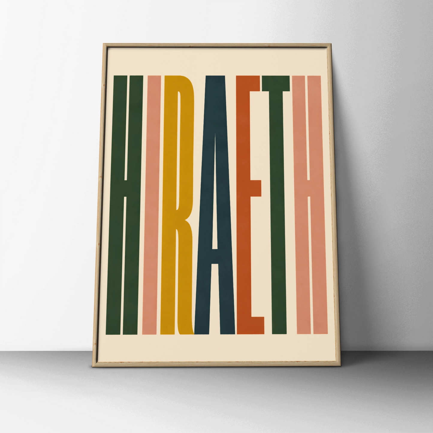 Hiraeth Wales Welsh Word Art Poster, Retro Typography Print, Colourful Wall Art