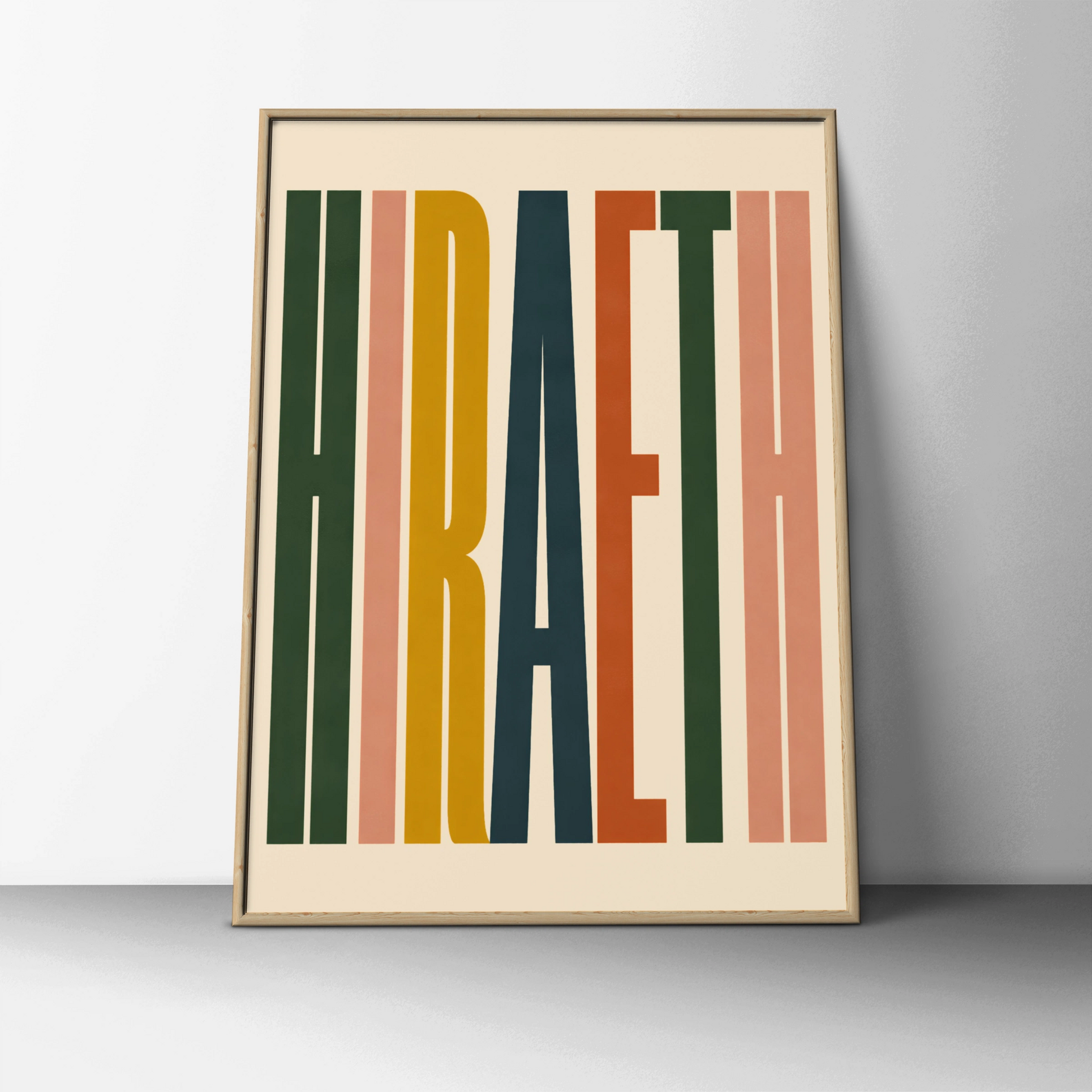 Hiraeth Wales Welsh Word Art Poster, Retro Typography Print, Colourful Wall Art