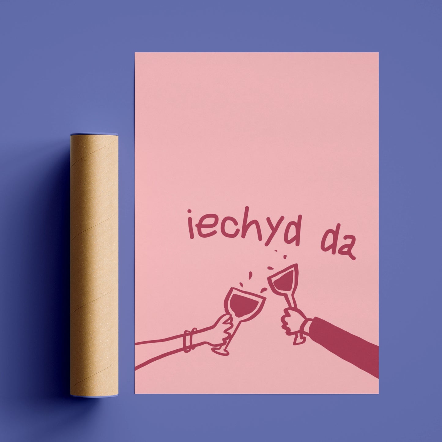 Iechyd Da Welsh Toast Poster, Wales Wine Print, Pink Wall Art, Cheers Gift