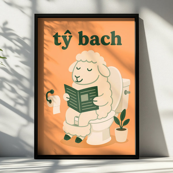 Ty Bach Welsh Sheep Bathroom Poster, Wales Funny Toilet Wall Art, Novelty Gift