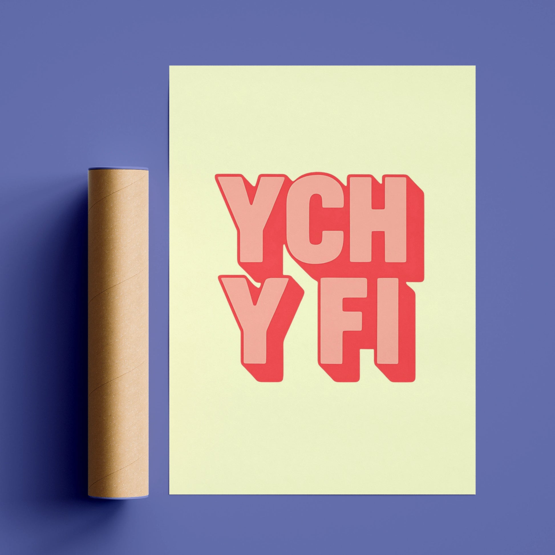 Ych Y Fi Welsh Slang Poster, Wales Wall Art, Bold Typography Print, Pink Red
