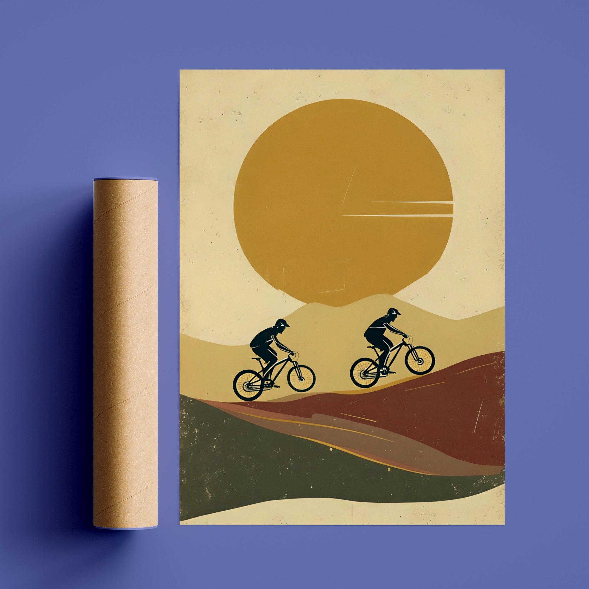 Mountain Bike Poster, MTB Wall Art, Retro Cycling Print, Minimalist Sunset Rider Decor