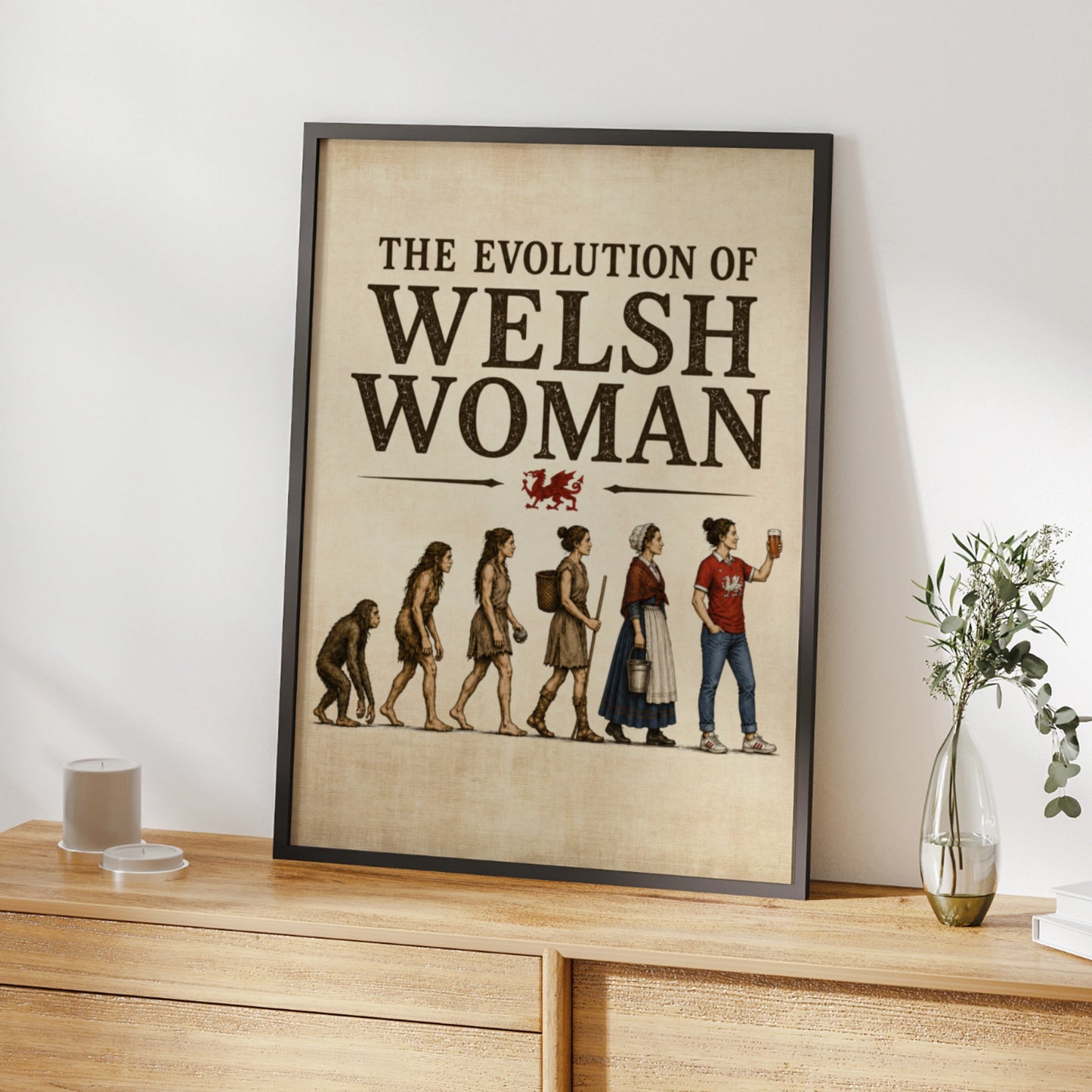 Evolution of Welsh Woman Funny Wales Poster, Humorous Gift Print for Her