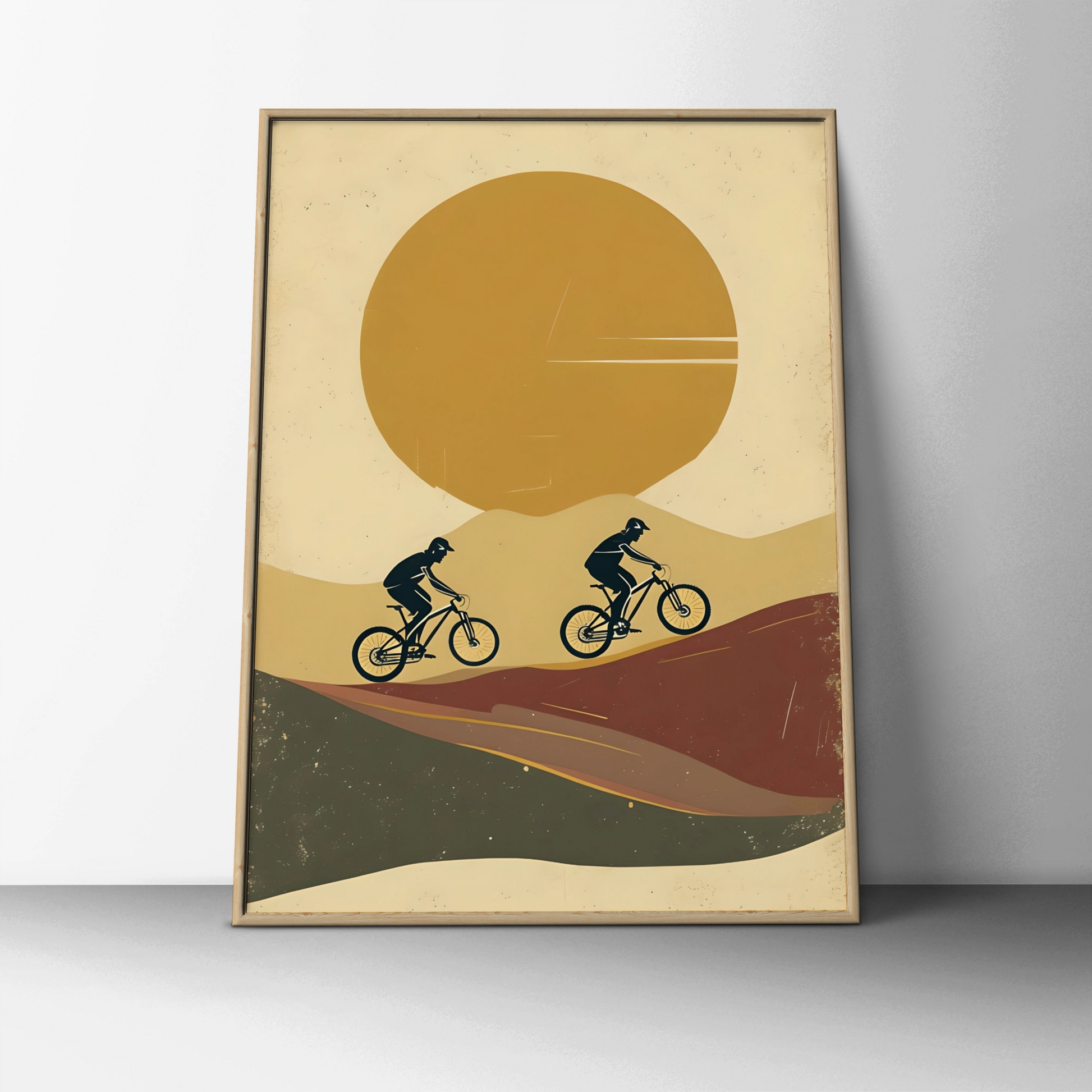 Mountain Bike Poster, MTB Wall Art, Retro Cycling Print, Minimalist Sunset Rider Decor