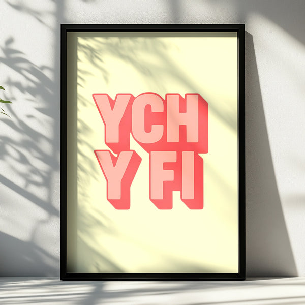 Ych Y Fi Welsh Slang Poster, Wales Wall Art, Bold Typography Print, Pink Red
